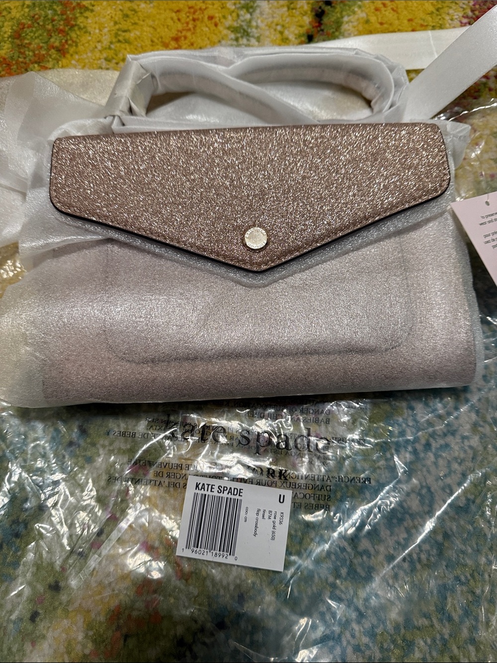 kate spade Rose Gold Glitter Envelope Crossbody Purse